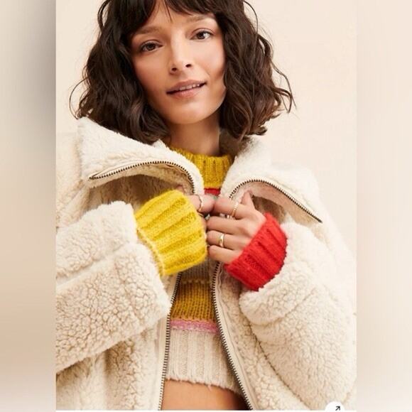 NWT Free People We The Free Raya Cozy Teddy Jacket Ivory Fleece XL - Picture 10 of 13